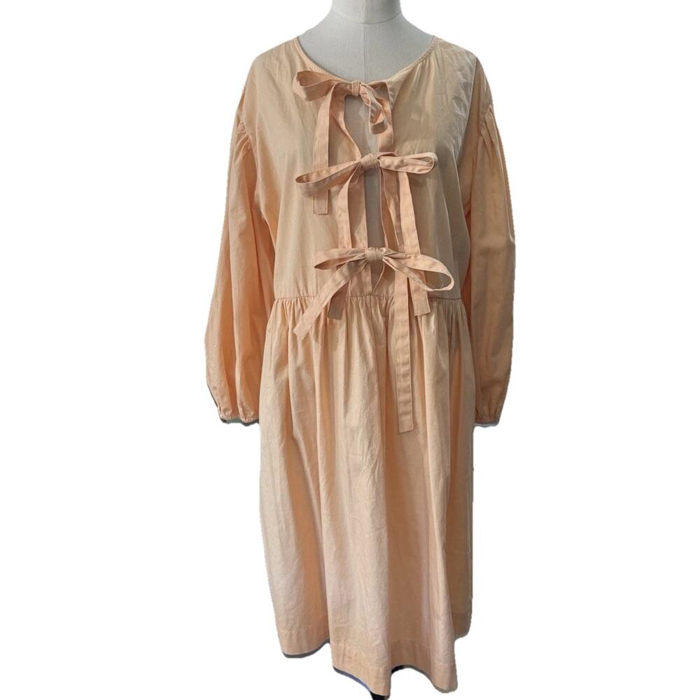 ASOS DESIGN bow tie front mini smock dress in peach Fuzz Size 12